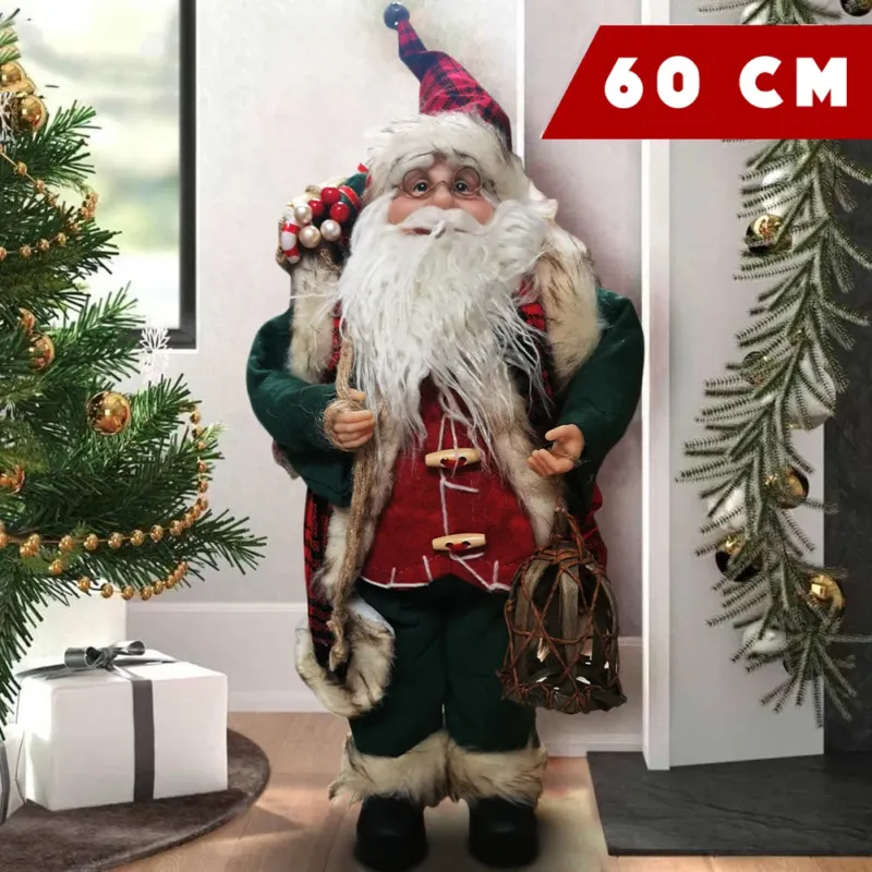 Statuina Babbo Natale Classico 60 cm Verde Rosso Addobbo Natalizio Realistico Prezzo Basso