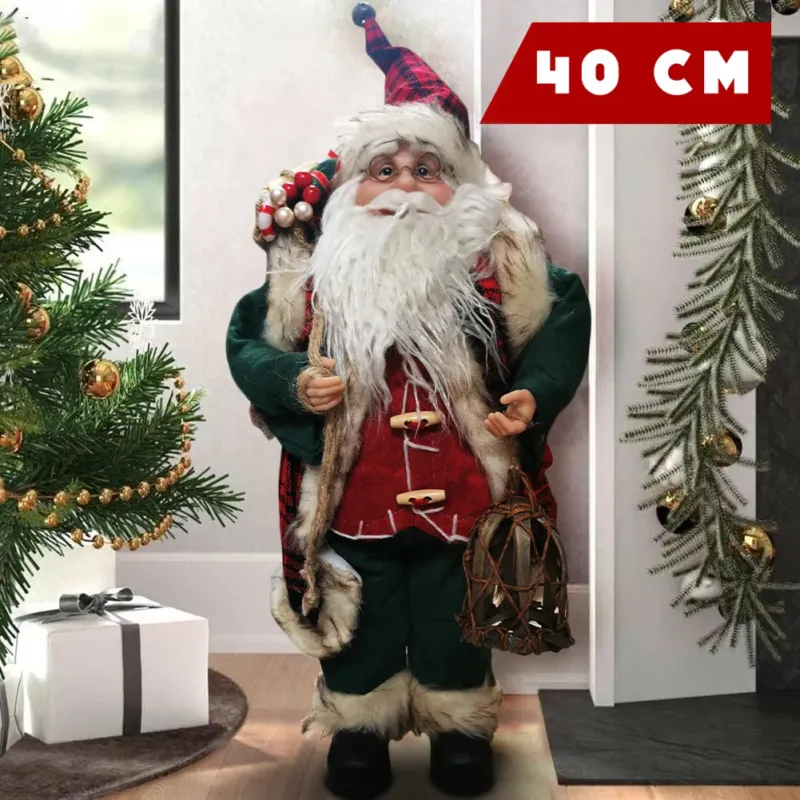 Statuina Babbo Natale Classico 40 cm Verde Rosso Addobbo Natalizio Realistico Nuovo Arrivo