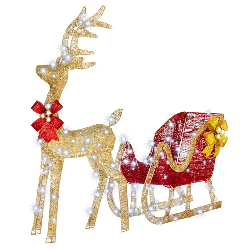Offerta Speciale Renna Natalizia XXL con Slitta Luminosa per Esterno 8 Funzioni Bianco Freddo H120