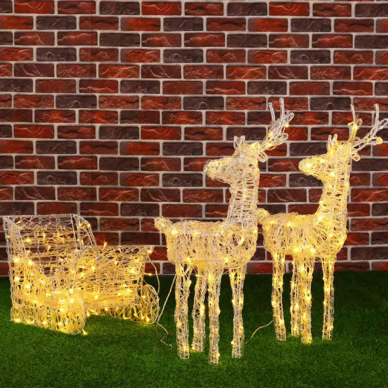 Affare Slitta e Renne Natalizie 3D Luminose 240 LED Bianco Caldo per Esterno a batterie