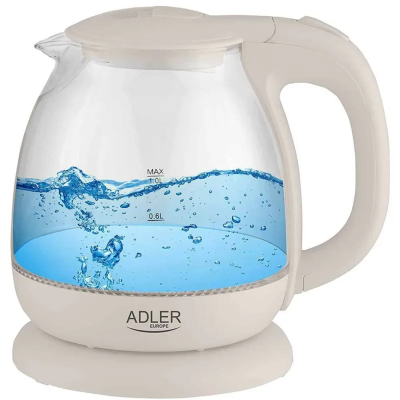Di Tendenza Bollitore Elettrico Caraffa in Vetro 1 Litro 1100W Acqua Calda Cordless Beige