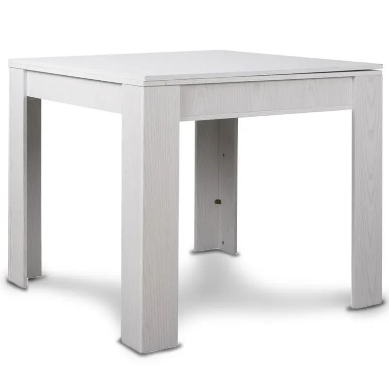 Prezzo Scontato Tavolo da Pranzo Quadrato 90x90 in Legno Bianco Allungabile con Apertura a Libro