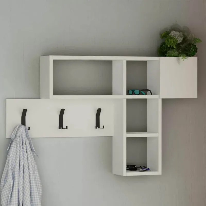 Appendiabiti Attaccapanni Parete Legno 9 Ganci Appendi Abiti cn Mensole Bianco Ultime Pezzi