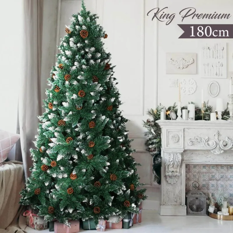 Nuovo Arrivo Albero Di Natale Innevato King Premium 180cm 831 Rami con Pigne e Base Legno