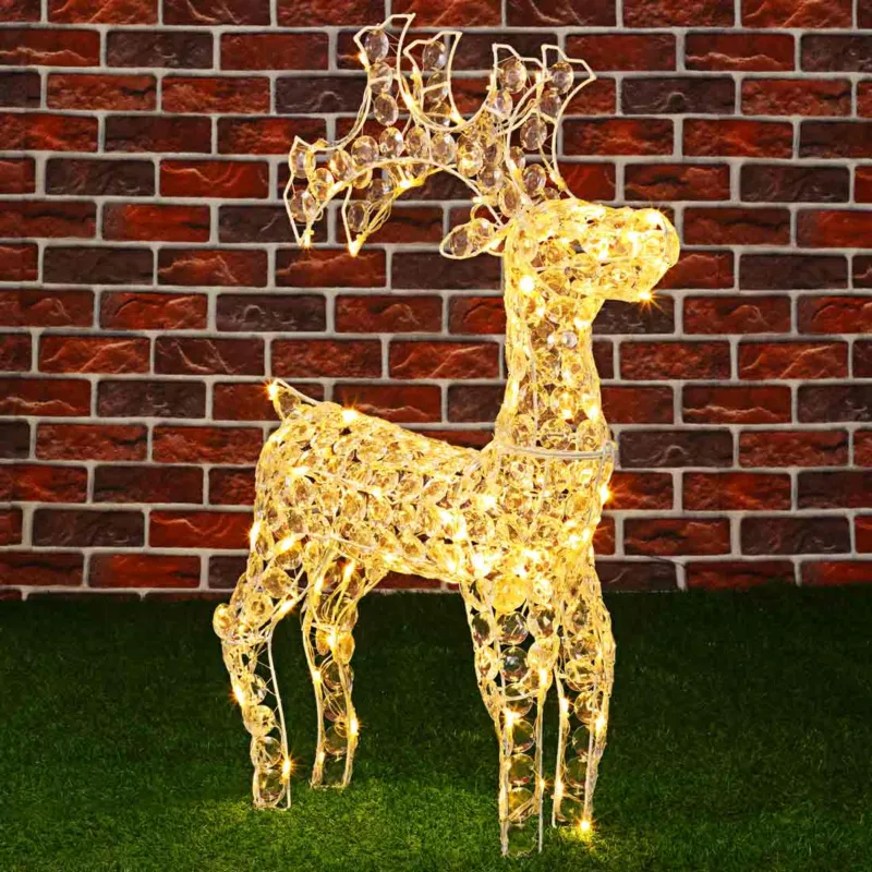 Ordina Subito Renna Natalizia Luminosa 3D in Cristalli Acrilici 100 LED Bianco Caldo H. 70 cm