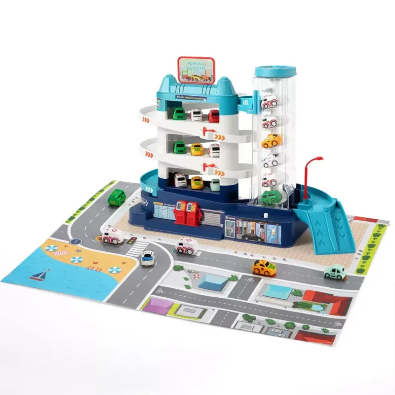 Promozione Garage Giocattolo a 3 Livello per Bambini con Rampa Auto e Ascensore Manuale