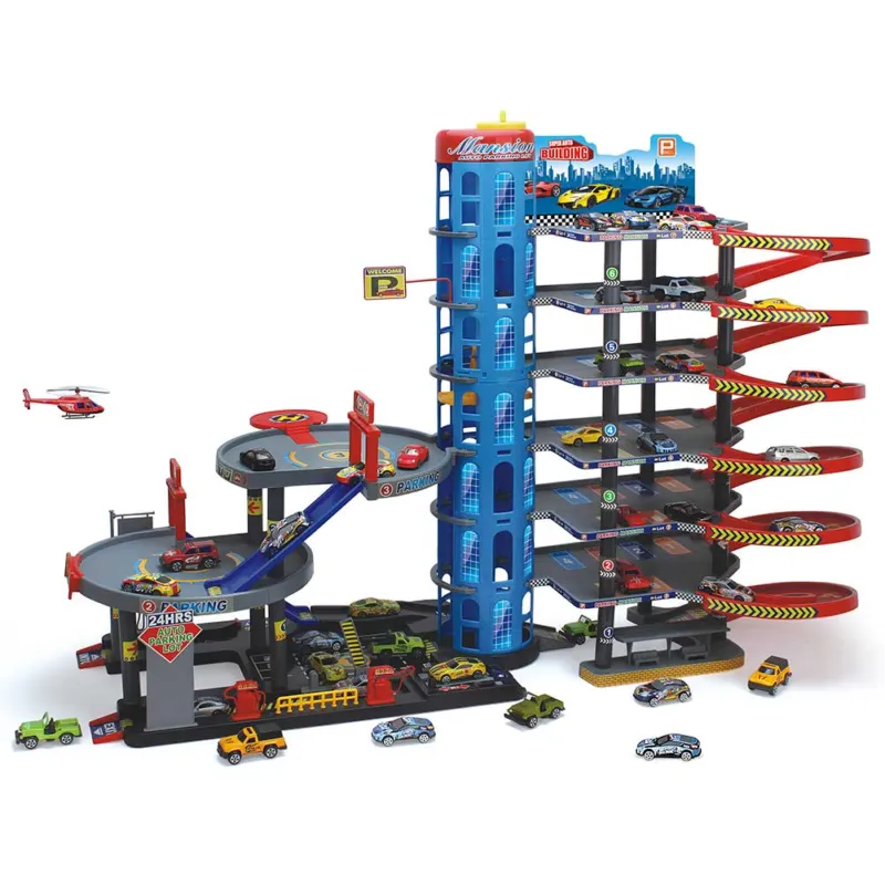 Garage Giocattolo Bambini 6 Piani Rampe Scivolo con 10 Macchinine + Elicottero Ultima Occasione