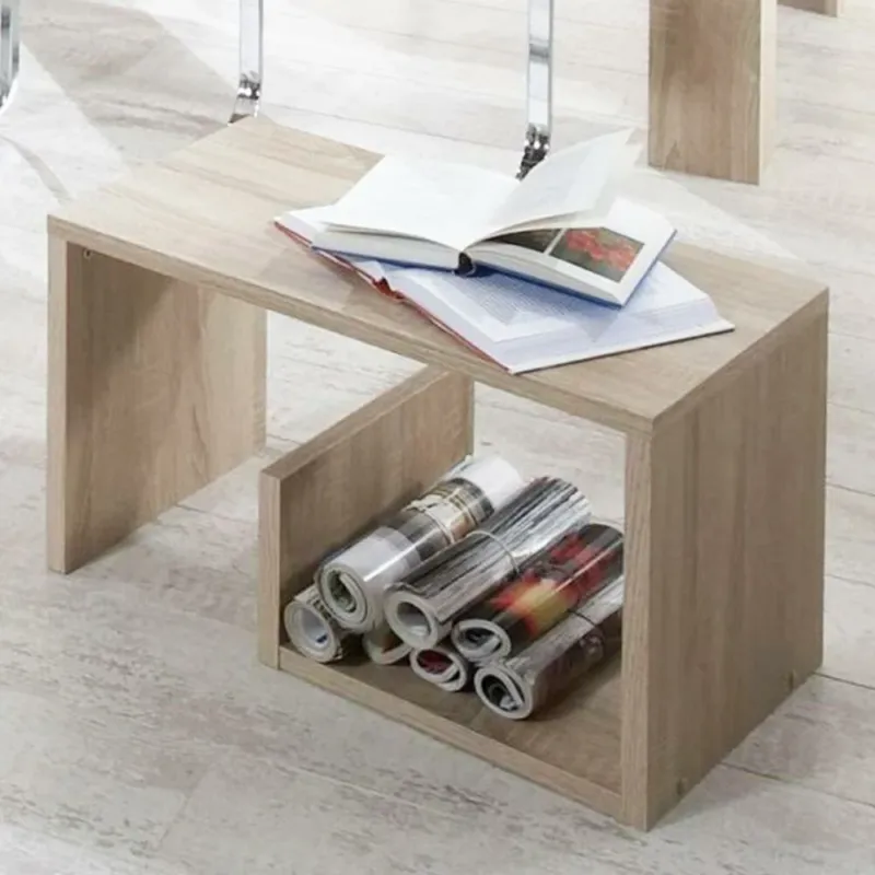 Popolare Tavolino Caffe Divano con Ripiano Portariviste Design Moderno 59x36x38cm Quercia
