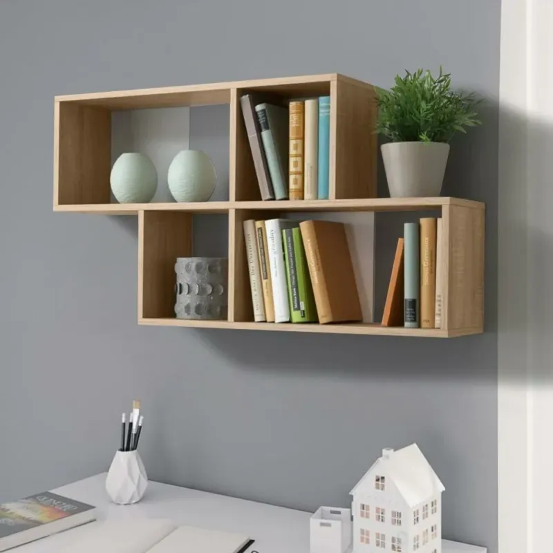 Spedizione Espresso Libreria Scaffale Parete 4 Mensole Ripiani Design Moderno Legno Bianco Quercia