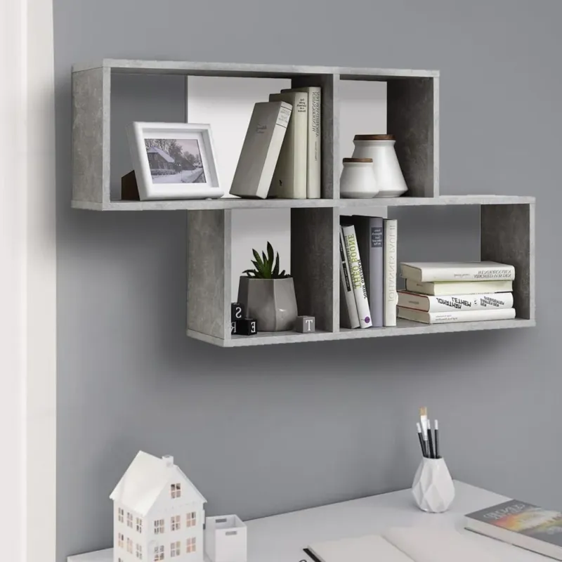 Libreria Scaffale Parete 4 Mensole Ripiani Design Moderno Legno Grigio Bianco Occasione