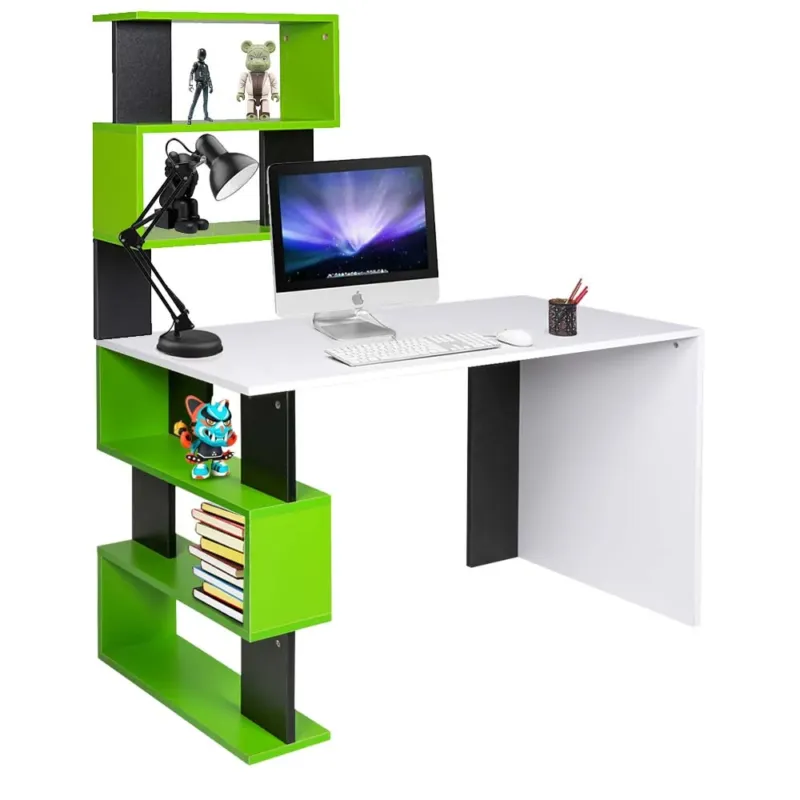 Must-Have Scrivania Libreria 7 Ripiani Tavolo Porta Pc Computer Legno Casa Ufficio Verde