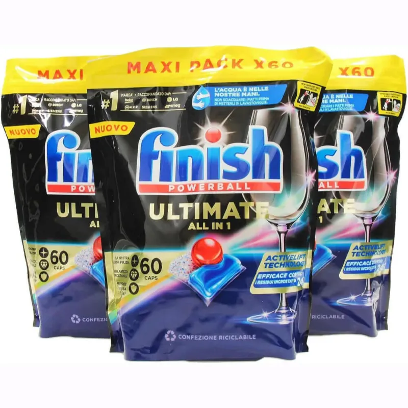 Compra Adesso 3 x Finish Powerball Quantum Ultimate Tutto in 1 180 Pastiglie Lavastoviglie