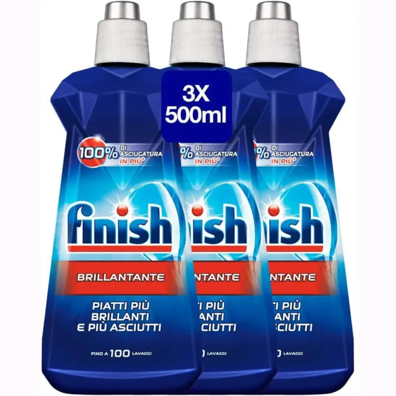 3 x 500ml Finish Brillantante Regular Piatti Brillanti Asciutti Fino 100 Lavaggi Novità