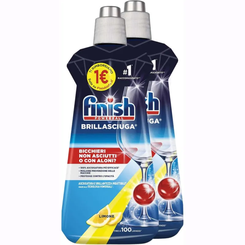 2x500ml Finish Brillantante Lavastoviglie Limone Brillantante Additivo Stoviglie Offerta Lampo