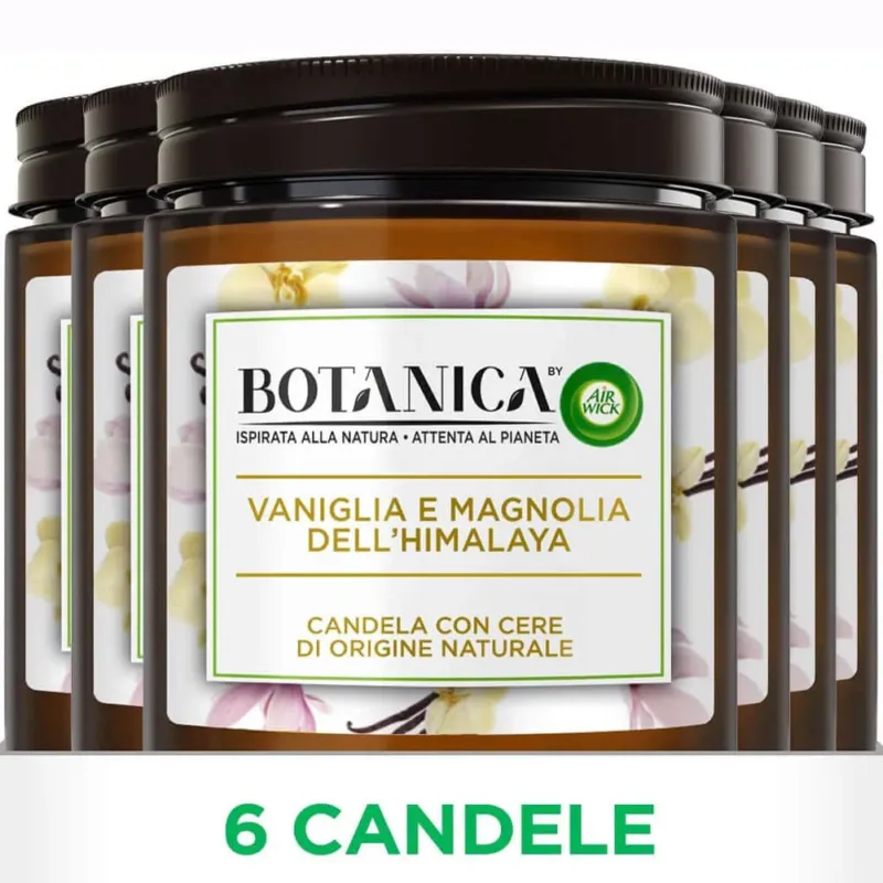 6 x 250 gr Airwick Botanica Candela Naturale Vaniglia e Magnolia dell‘Hymalaia Professionale