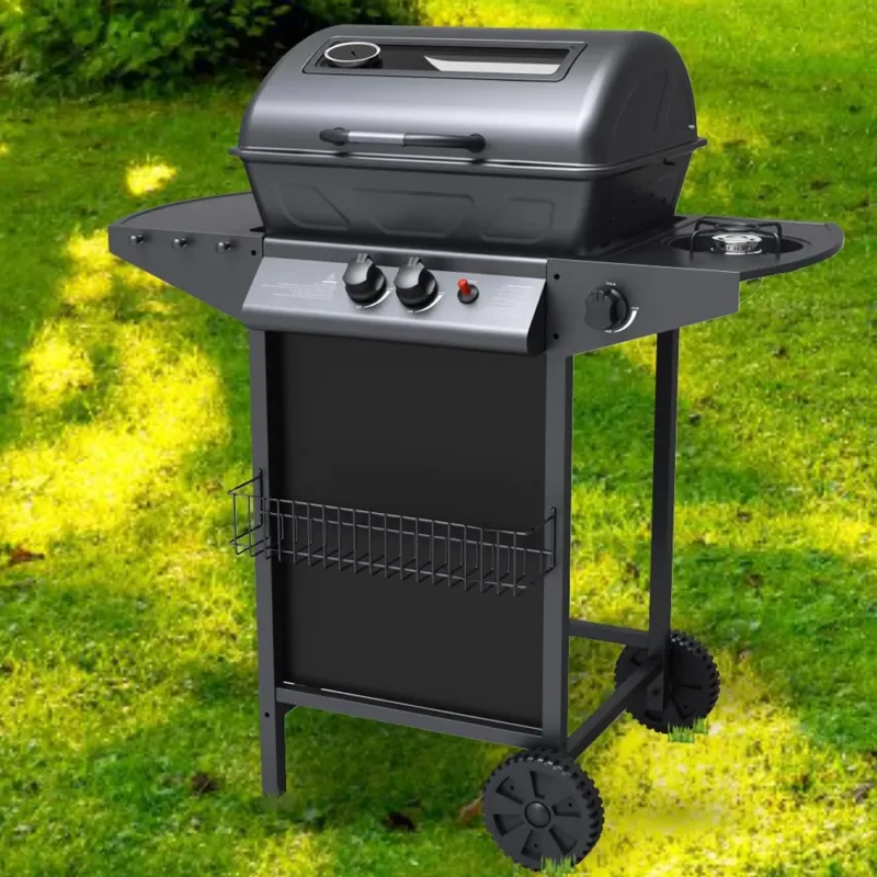 Barbecue a Gas Pietra Lavica 2 Fuochi + Fornello Piano Laterali Griglia Acciaio Ordina Subito