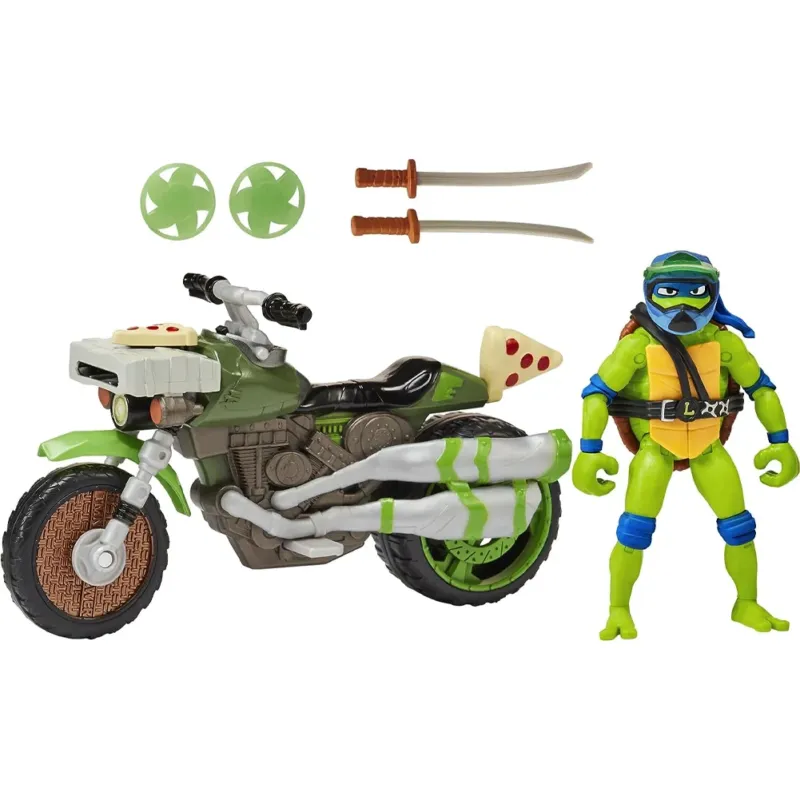 Tartarughe Ninja Mutant Mayhem Veicolo e Leonardo 11.5 cm Articolato Idea Regalo Spedito Oggi