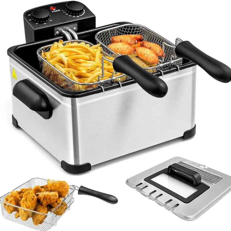 Friggitrice Elettrica Professionale in Acciaio Inox 3 Cestelli Potenza 2000W 4Lt Compra Oggi Stesso