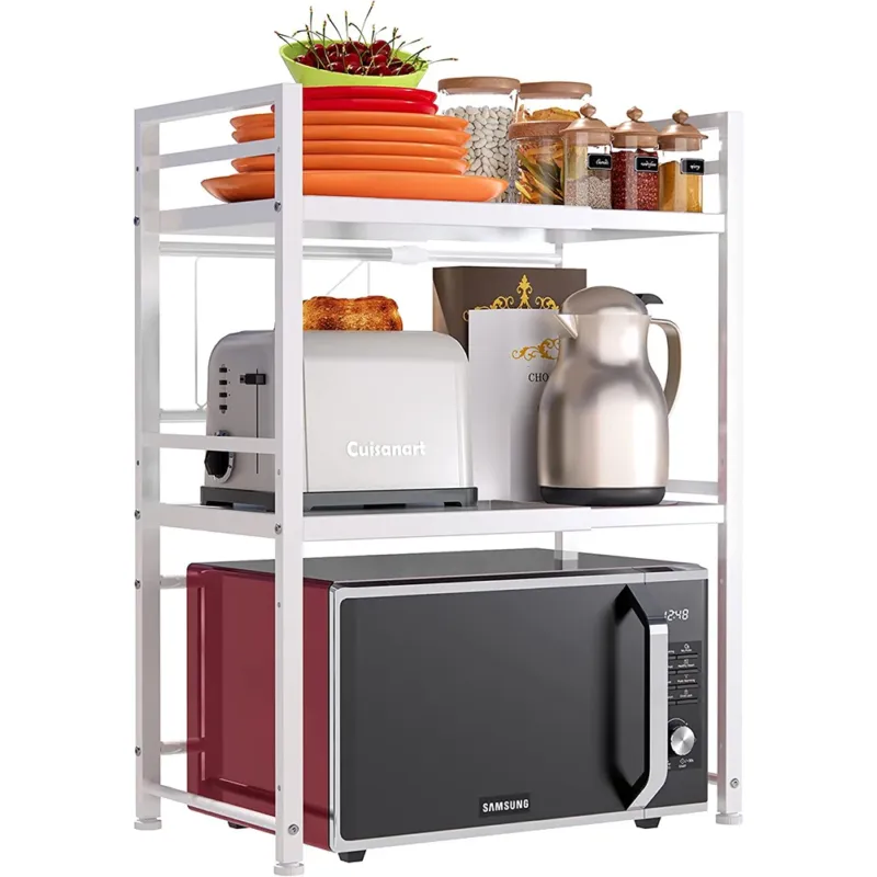 Acquista Ora Scaffale Porta Microonde Allungabile 2 Ripiani Mensola da Cucina Metallo Bianco