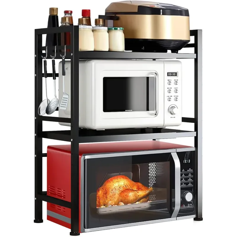 Scaffale Porta Microonde Allungabile 2 Ripiani Mensola da Cucina in Metallo Nero Vendita Finale