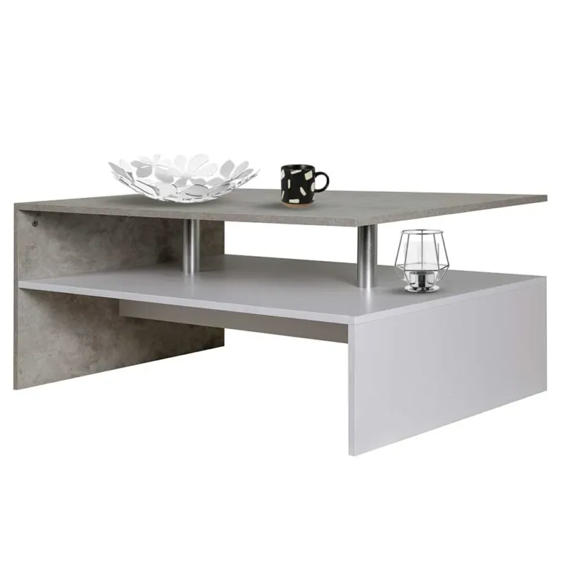Tavolino Divano Salotto Rettangolare Design Moderno Legno MDF 2 Ripiani Bianco Di Tendenza