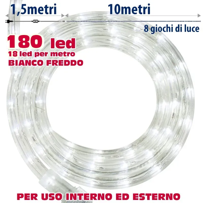 Tubo Luminoso Natalizio 10 Metri LED Bianco Freddo con Controller 8 Funzioni Must-Have
