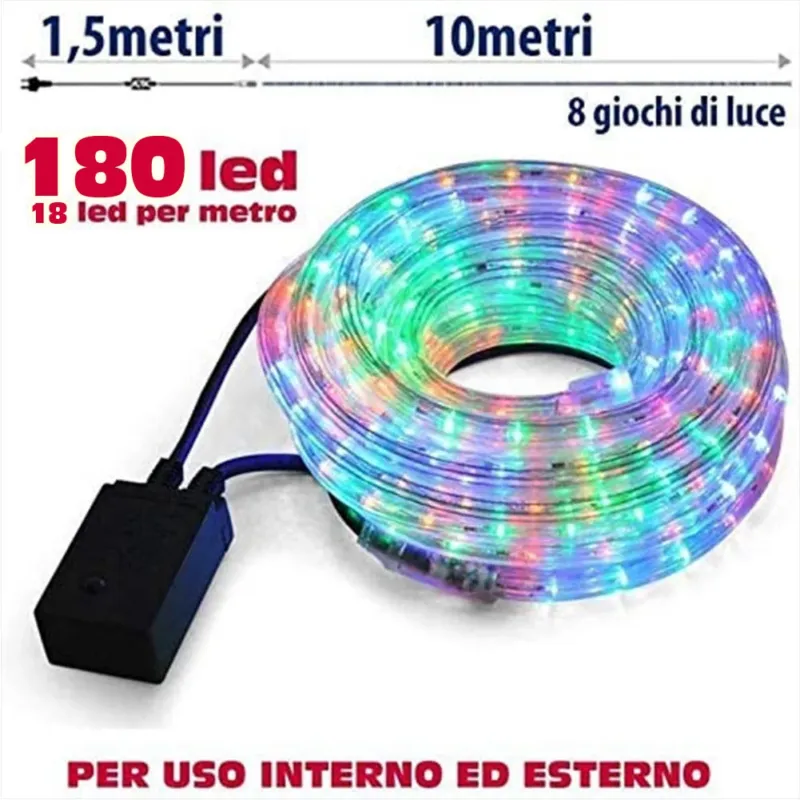 Promo Stagionale Tubo Luminoso Natalizio 10 Metri LED Multicolor con Controller 8 Funzioni