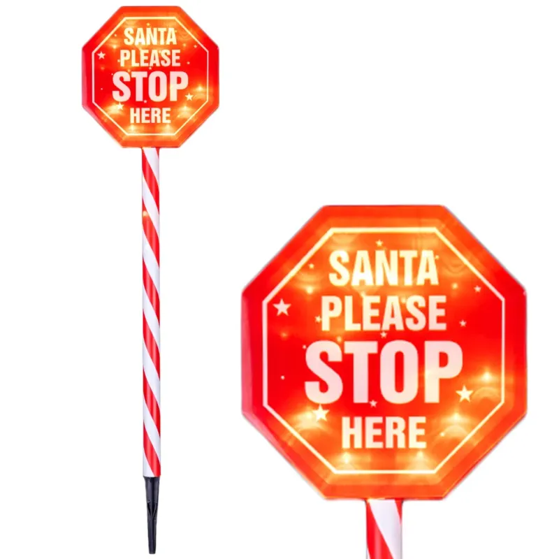Cartello Led Stop Santa Decorazione Natale Segnale Natalizio Esterno a Batterie Nuovo Arrivo