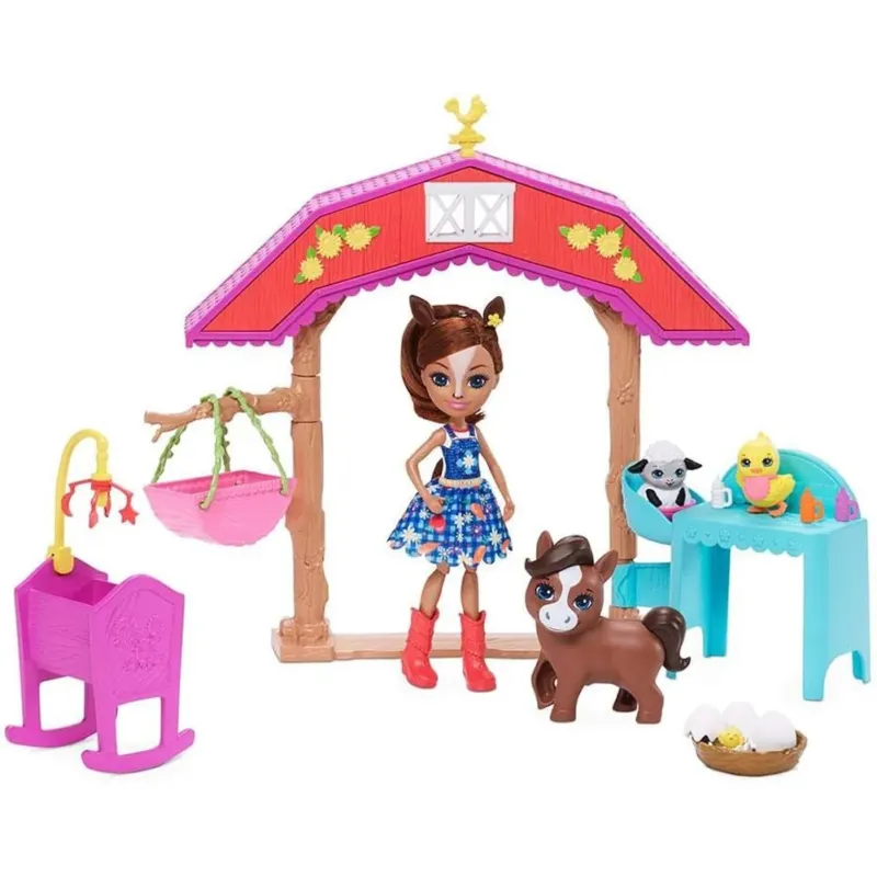 Spedito Oggi Enchantimals Barnyard Nursery Playset con Bambola 4 Personaggi e 10 Accessori