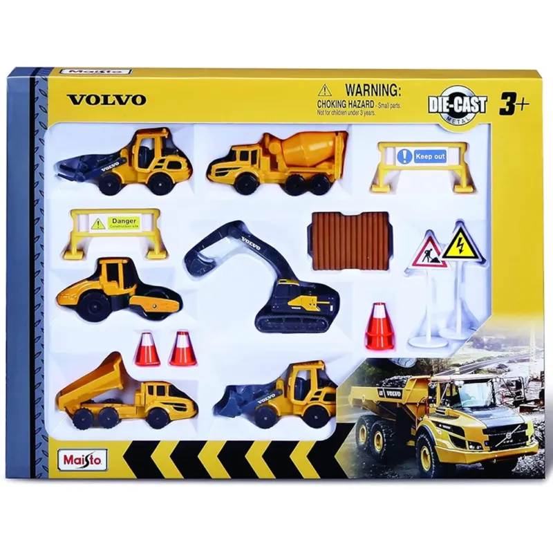 Maisto Volvo Set da 6 Pezzi Macchine da Costruzione con Accessori da Cantiere Must-Have
