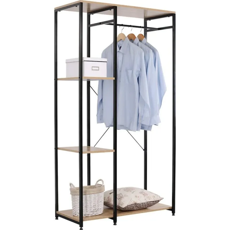 Stand Appendiabiti Legno Metallo con Asta e 3 Ripiani Guardaroba 90x40x167cm Vendita Finale