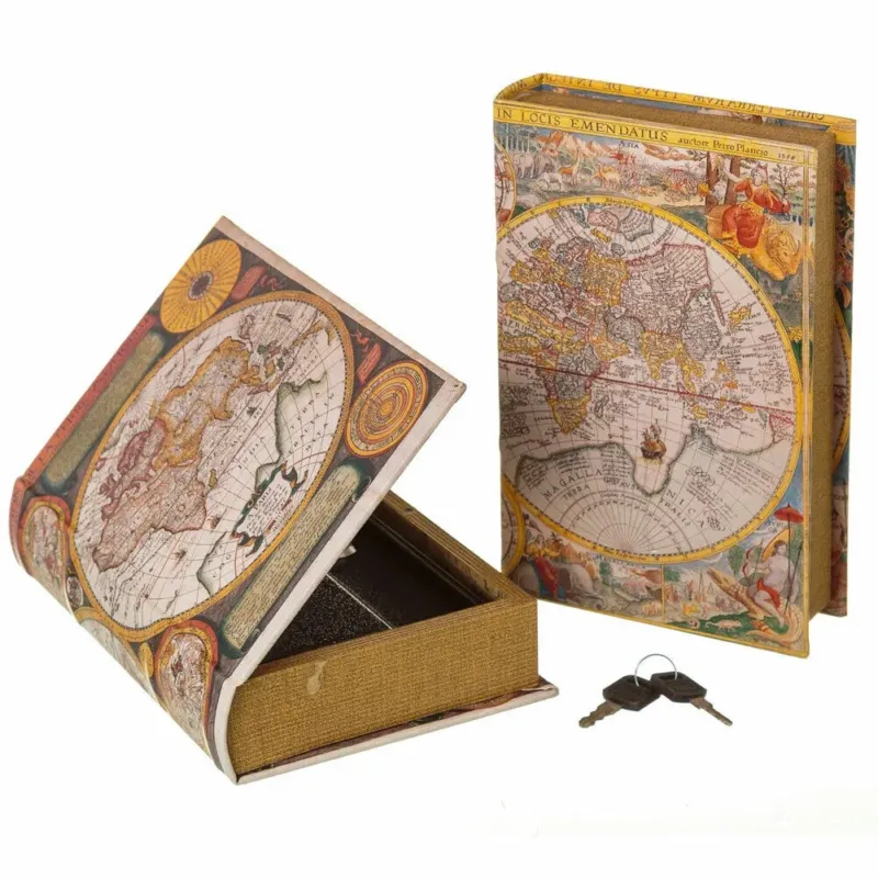 Prezzo Di Fabbrica Cassaforte Cassetta Di Sicurezza Finto Libro Stampa Mappamondo 2 Chiavi 16x24x5