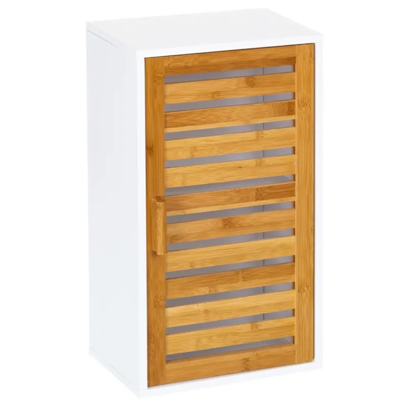 Mobiletto Armadietto Parete 2 Ripiani Legno MDF e Bambu Anta Chiusura Magneatica Nuova Collezione