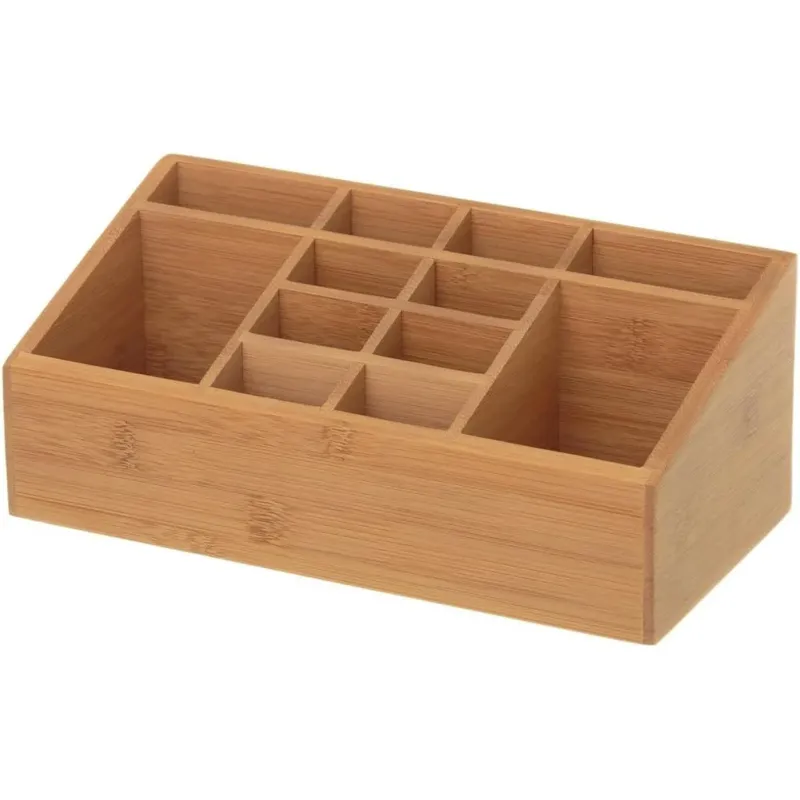 Organizer Portaoggetti Da Scrivania in Legno Bambu‘ con 12 Scomparti 25x13x10cm Novità