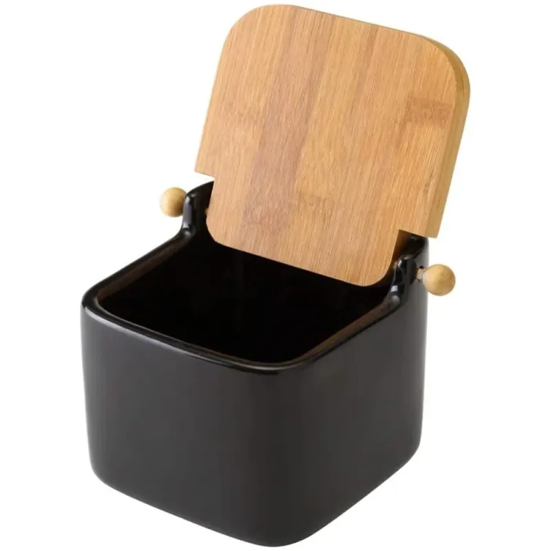Prezzo Di Fabbrica Barattolo Ceramica Tappo Legno Bambu Sale Zucchero Caffe Saliera 0,7lt Nero