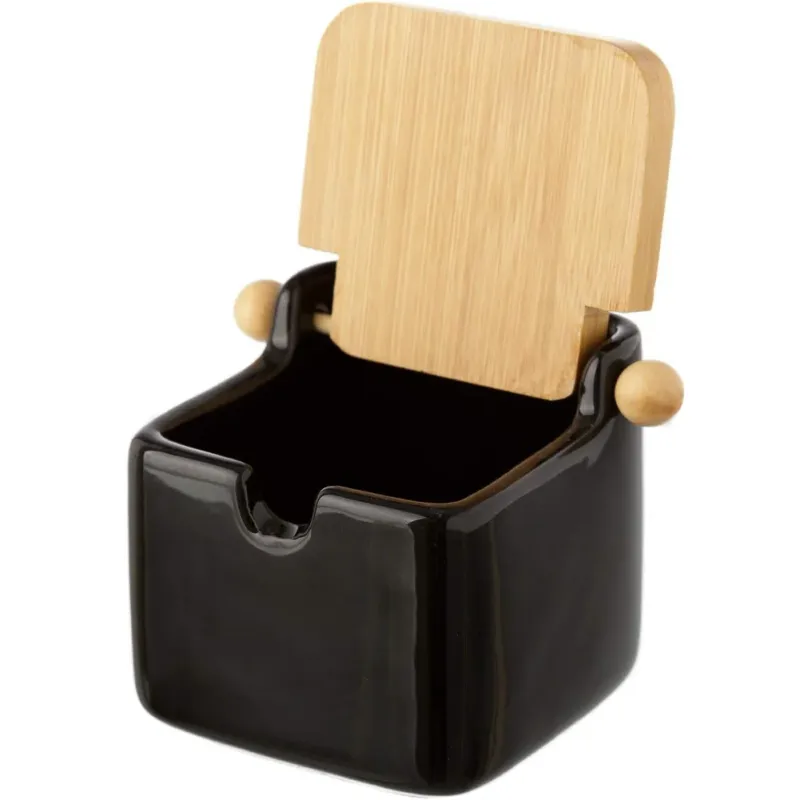 Saldi Zuccheriera Barattolo Ceramica Tappo Legno Bambu Sale Zucchero Caffe 0,7lt Nero