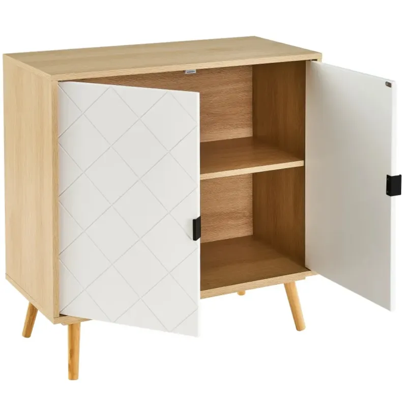 Credenza Armadietto da Soggiorno Camera da Letto Madia 2 Ante Bianco e Quercia Saldi