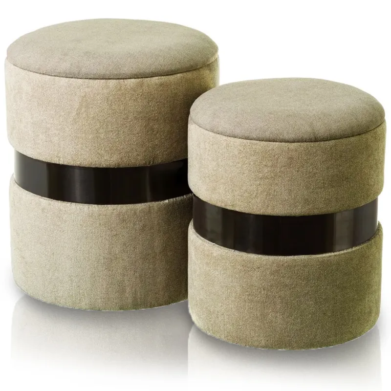 Set 2 Pouf Contenitore Rotondo Tortora Sgabello Poggiapiedi Capiente e Imbottito Promo Stagionale