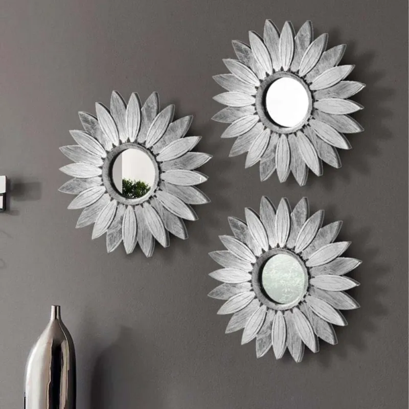 Novità 3x Specchi Rotondi da Parete Cornice Specchio Forma Fiore 25cm Design Moderno