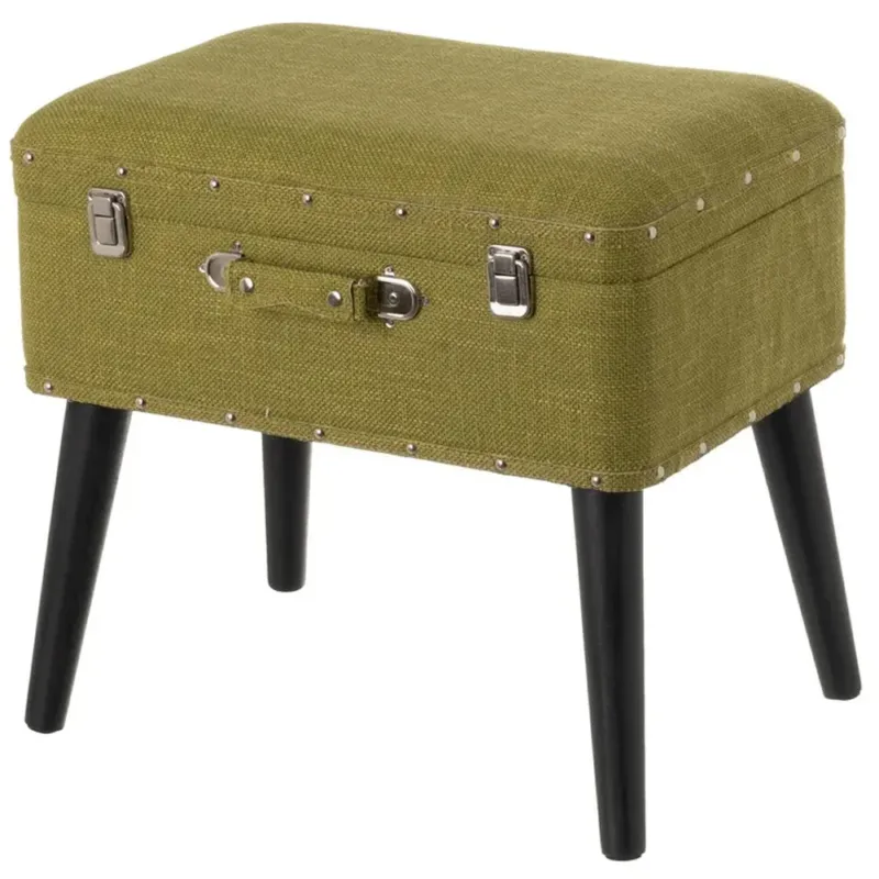 Nuovo Arrivo Pouf Contenitore Valigia Apribile Sgabello Cassapanca Poggiapiedi in Tela Verde
