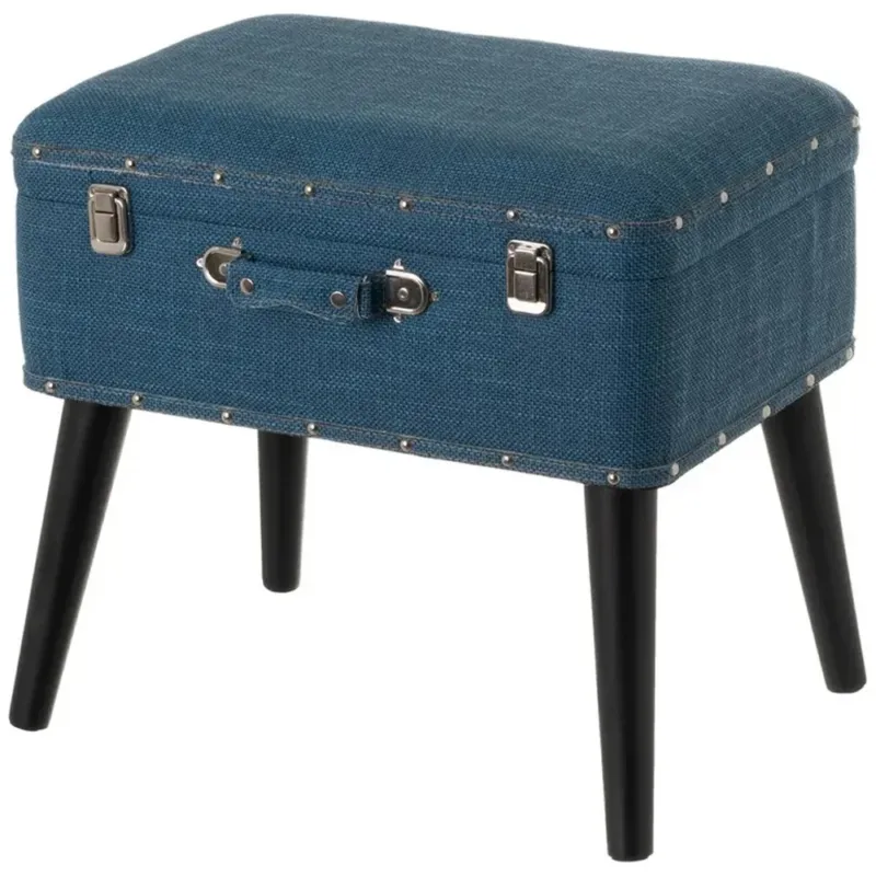Pouf Contenitore Valigia Apribile Sgabello Panca Poggiapiedi Tela Blu Petrolio Spedizione Espresso