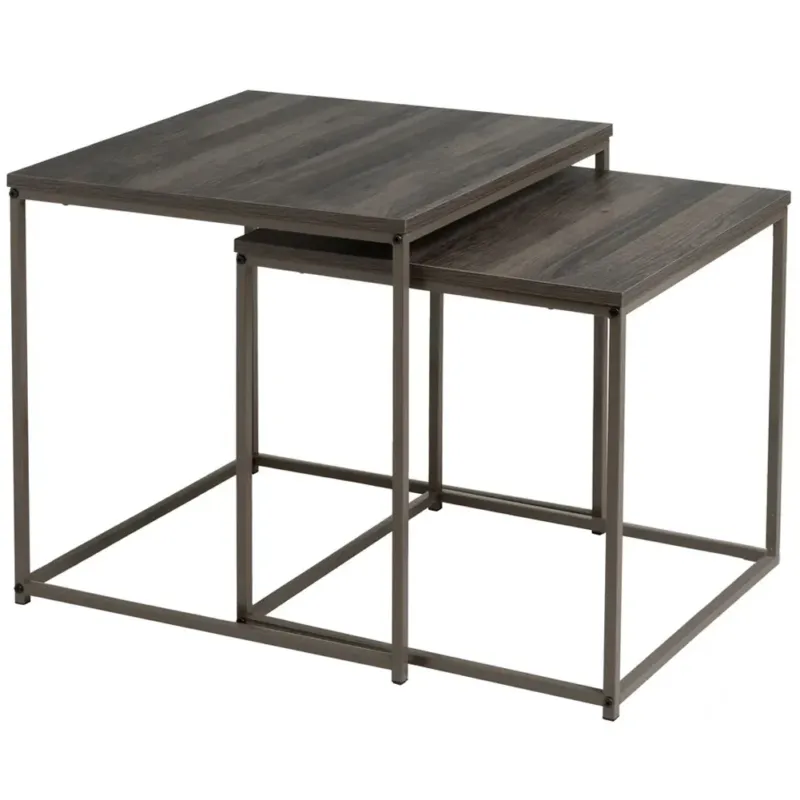 Set Tavolini ad Incastro Industrial da Salotto Caffè Salvaspazio Legno Grigio Esclusivo