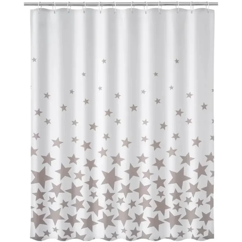 Popolare Tenda Doccia Bagno Stampa Stelle Grigio 180x200cm Tessuto con Ganci Poliestere