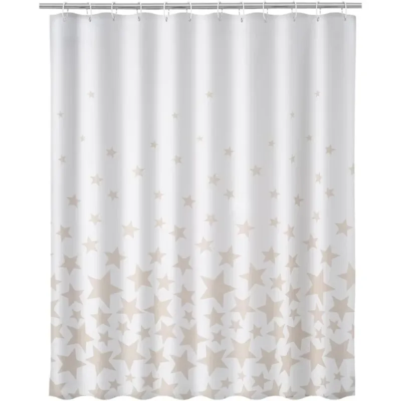 Tenda Doccia Bagno Stampa Stelle Beige 180x200cm Tessuto con Ganci Poliestere Compra Adesso