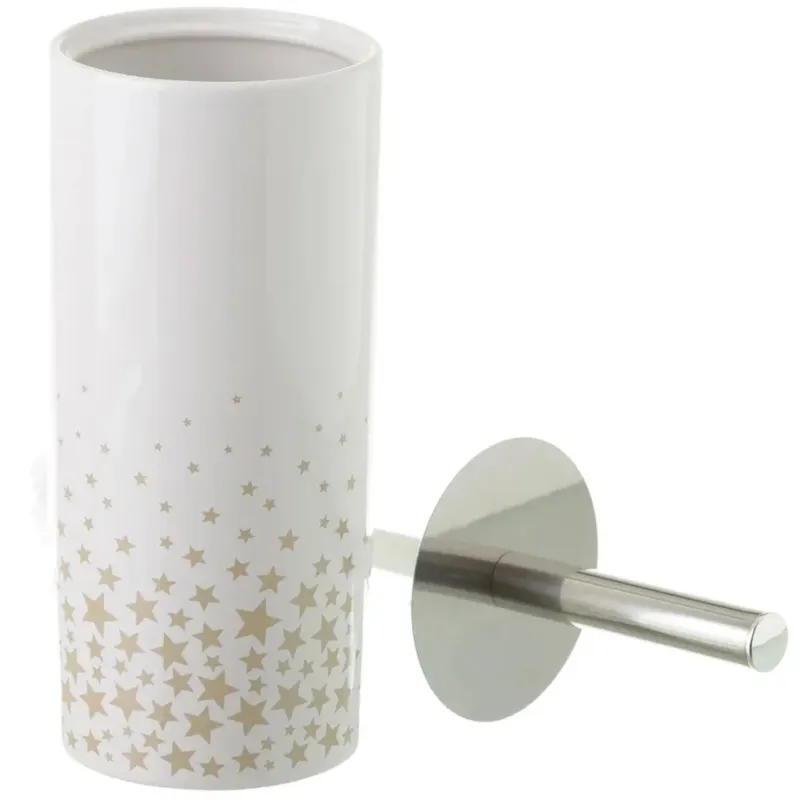 Scopino per WC con Supporto in Ceramica Portascopino con Manico Metallo Beige Non Perdere