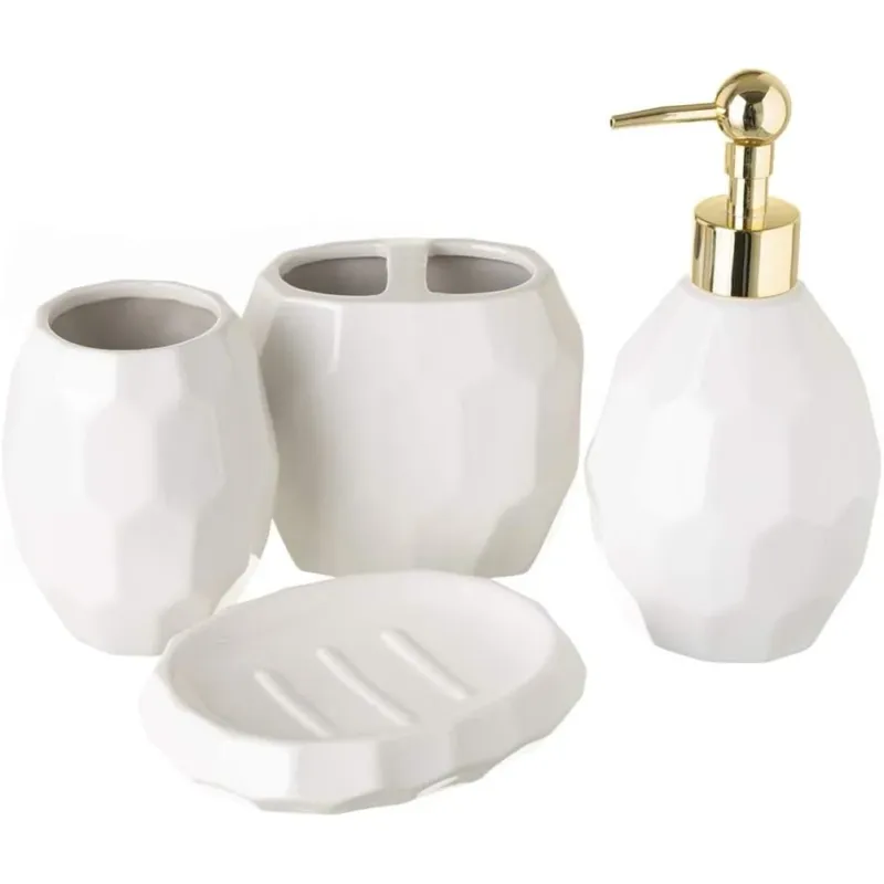 Set 4 Accessori da Bagno Ovale Dispenser Porta Spazzolini Bicchiere e Portasapone Reso Gratuito