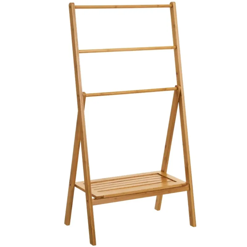 Portasciugamani da Bagno in Bambù Porta Asciugamani Pieghevole 1 Ripiano 3 Barre Subito Disponibile