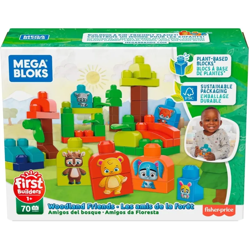 Nuovo Arrivo Mega Bloks First Builders Amici del Bosco Bio Contiene 70 Blocchi da Costruzione