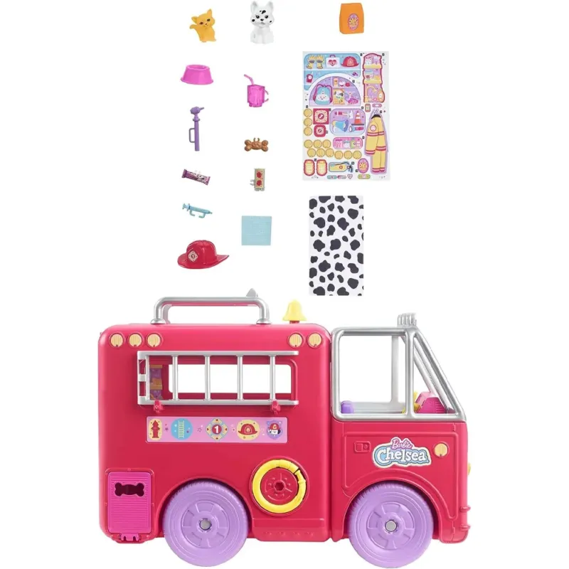 Barbie Chelsea Camion dei Pompieri Playset Bambola e Camion Pompieri Ripiegabile Non Perdere
