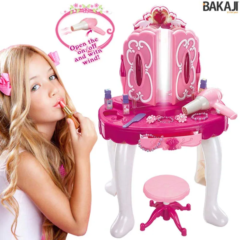 Prezzo Ridotto Specchiera Make Up Per Bambina Con Luci Suoni Asciugacapelli Reale E Sgabello
